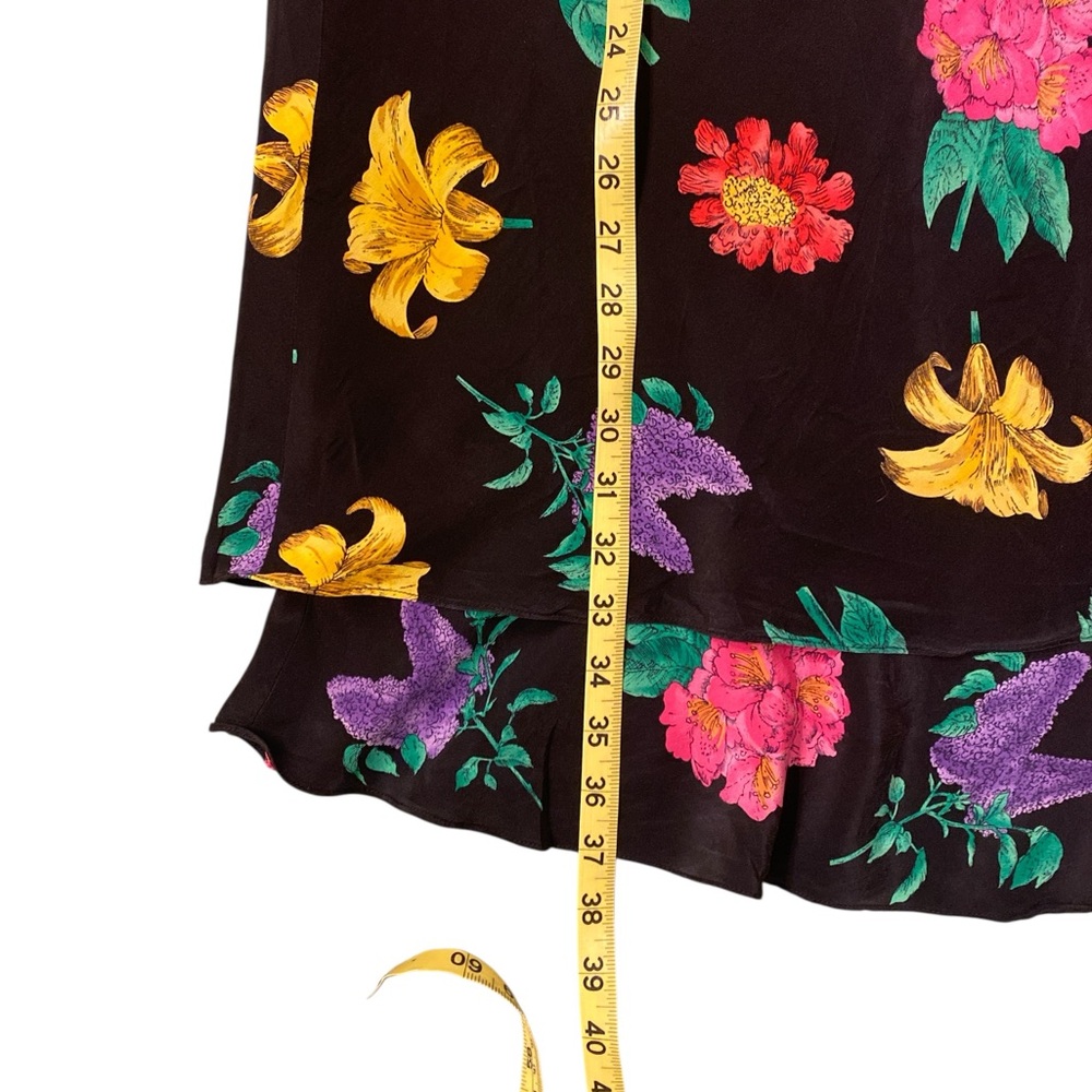 Vintage Liz Claiborne Black Floral Ruffle Hem Dress Short Sleeve Size 12 - Picture 11 of 12